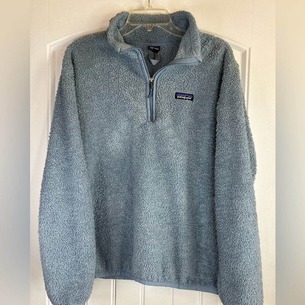 Patagonia Jacket Womens Medium Large Blue Los Gatos 1/4 Zip Fleece Fuzzy Teddy